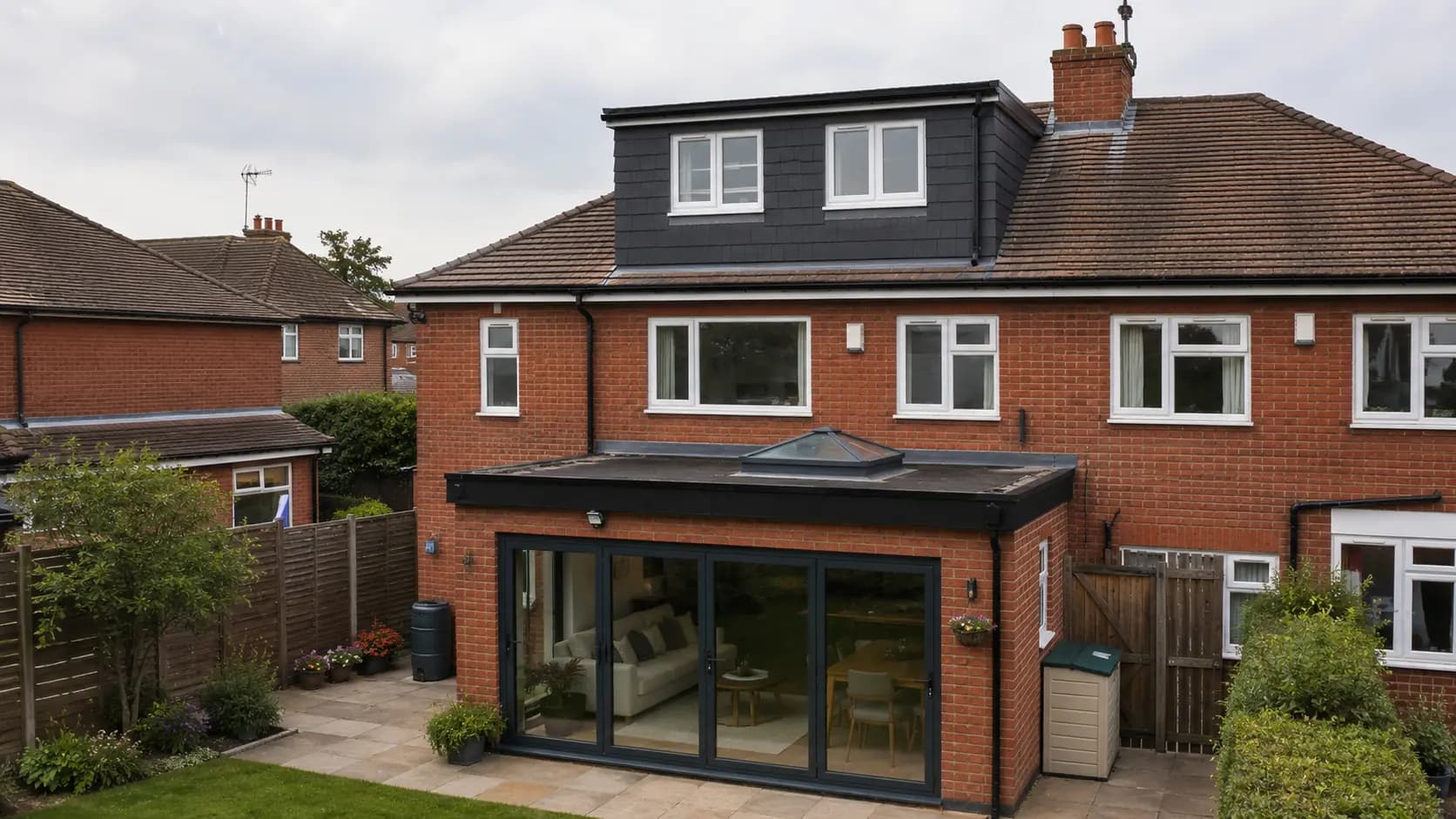 Completed dormer loft conversion on a UK semi-detached house