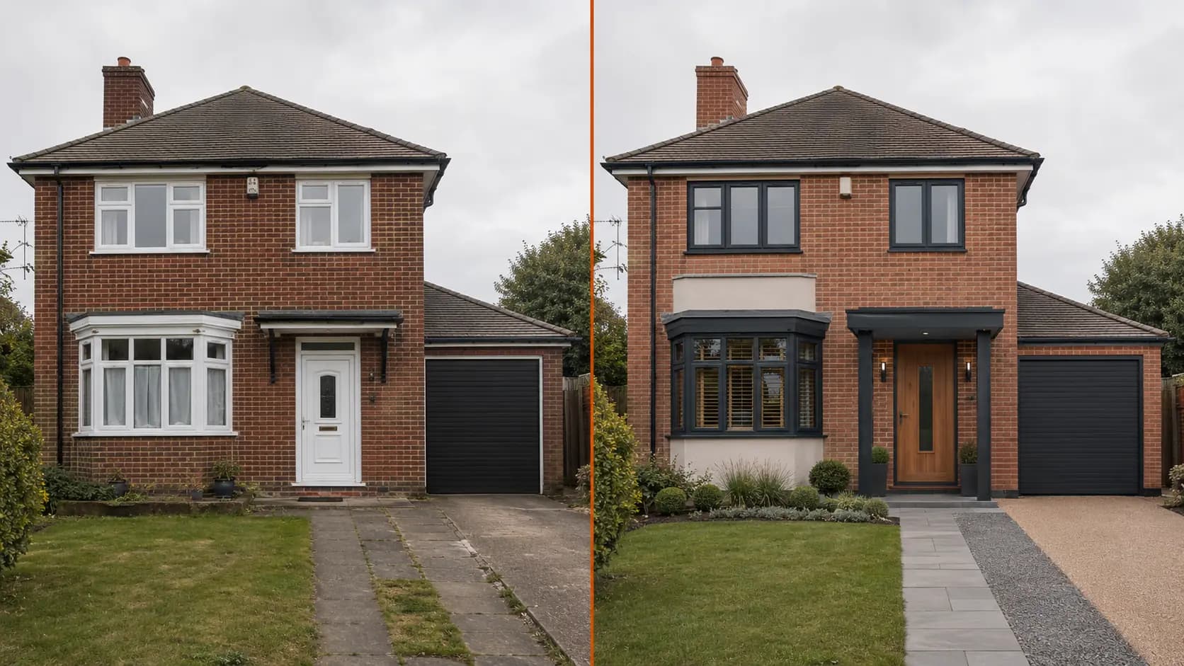 Whole-home renovation, before and after: the same house frontage modernised